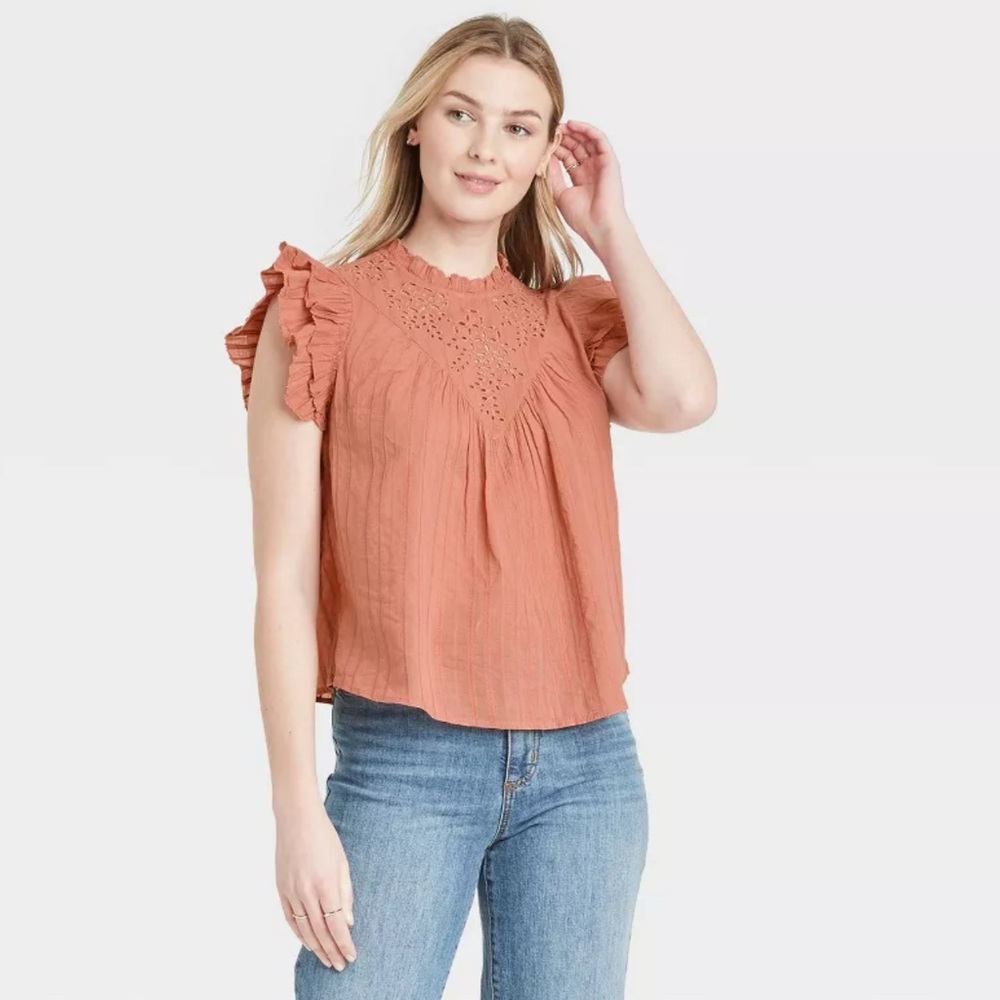 Universal Thread Orange Ruffled Short Sleeve Blou… - image 1